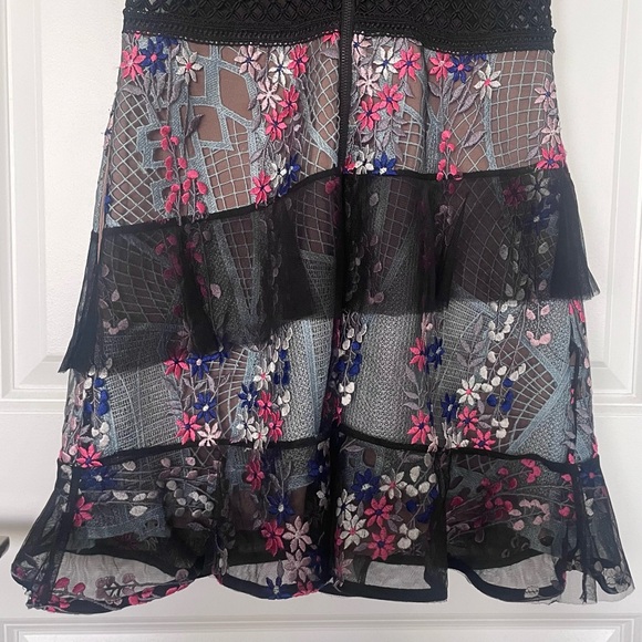 Pristine SELF-PORTRAIT Dress with Lace Overlay + Mesh + Floral Embroidery - Picture 8 of 10